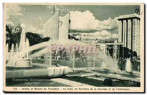 Ansichtskarte AK Exposition internationale de Paris 1937 Paris Jardins et Bassins du Trocadcro Pavillons Norvege