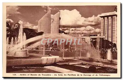 Ansichtskarte AK Exposition internationale de Paris 1937 Paris jardins et Bassins Du Trocadcro Pavillons la norve