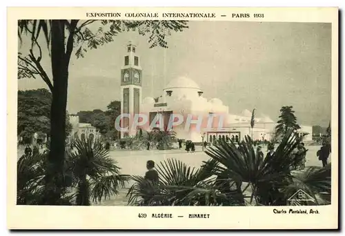 Cartes postales Exposition Coloniale Internationale Paris 1931 Algerie Minaret