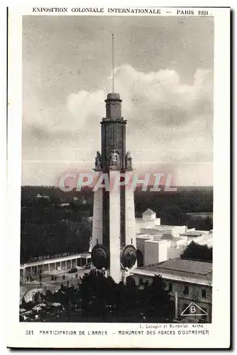 Cartes postales Exposition Coloniale Internationale Paris 1931 Participation de l Armie Monumnet des Forces d Ou