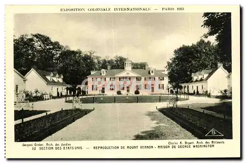 Ansichtskarte AK Exposition Coloniale Internationale Paris 1931 Sectoin Des Etats Unis Reproduction De Mount Vern