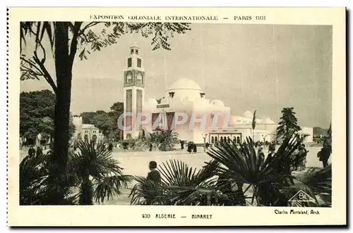 Cartes postales Exposition Coloniale Internationale Paris 1931 Algerie Minaret