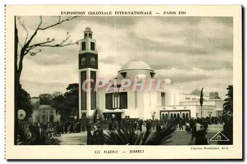 Cartes postales Exposition Coloniale Internationale Paris 1931 Algerie Minaret