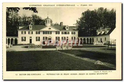 Cartes postales Exposition coloniale Internationale Paris 1931 Section Des Etats Unis Reproduction de Mount Vern