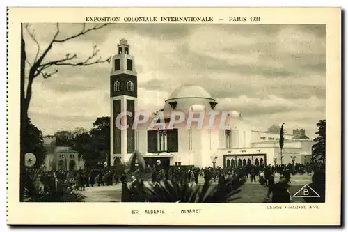 Cartes postales Exposition Coloniale Internationale Paris 1931 Algerie Minaret