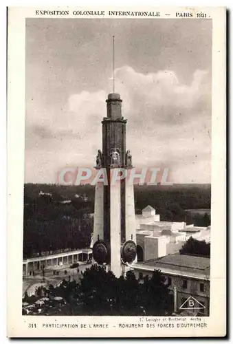 Cartes postales Exposition Coloniale Internationale Paris 1931 Participation De L Armee Monument Des Forces D Ou