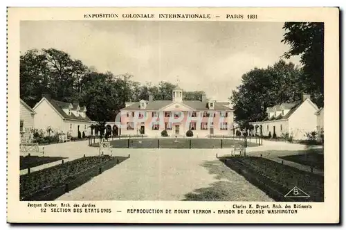 Cartes postales Exposition Coloniale Internationale Paris 1931 Section Des Etats Unis Reproduction De Mount Vern