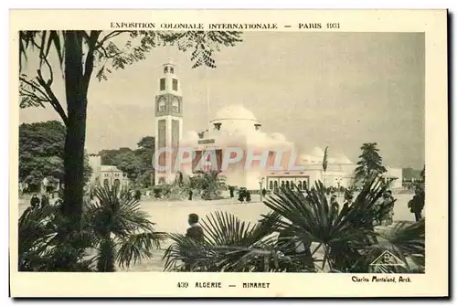 Cartes postales Exposition coloniale internationale Paris 1931 Algerie Minaret