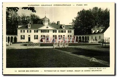 Cartes postales Exposition coloniale internationale Paris 1931 Section Des Etats Unis Reproduction De Mount Vern