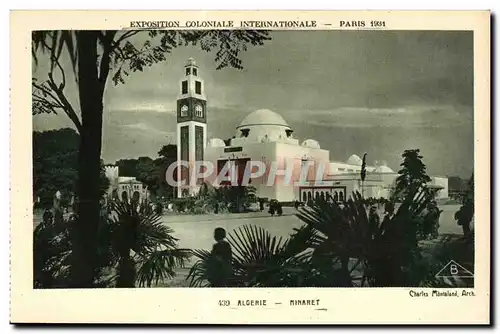 Cartes postales Exposition Coloniale Internationale Paris 1931 Algerie Minaret