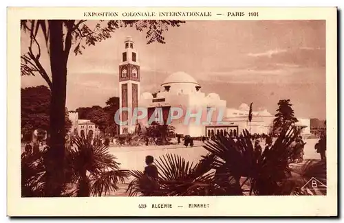 Cartes postales Exposition Coloniale Internationale Paris 1931 Algerie Minaret