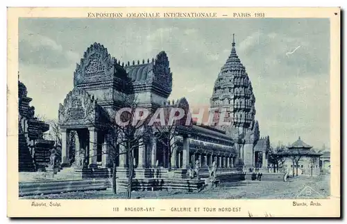 Cartes postales Exposition Coloniale Internationale Paris 1931 Angkor Vat Galerie Et Tour Nord Est