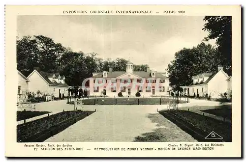 Cartes postales Exposition Coloniale Internationale Paris 1931 Section Des Etats Unis Reproduction De Mount Vern