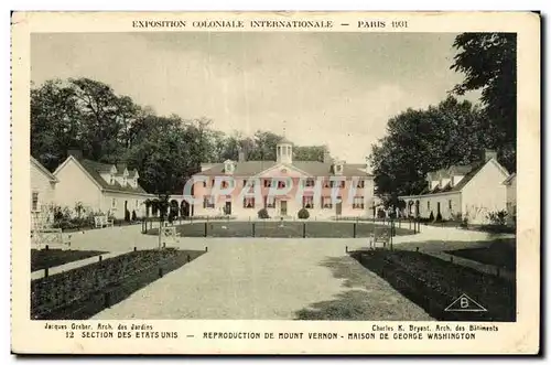 Cartes postales Exposition Coloniale Internationale Paris 1931 Section Des Etats Unis Reproduction De Mount Vern