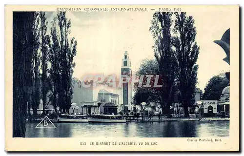 Cartes postales Exposition Coloniale Internationale Paris 1931 Le Minaret De L Aloerie Vu Du Lac