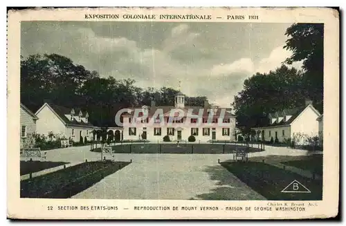 Cartes postales Exposition Coloniale Internationale De Paris section des etats unis reproduction de mount vernon