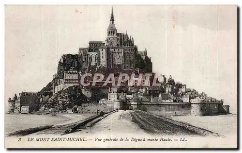 Cartes postales Le mont saint michel Vue generale de la digue a maree houte