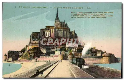 Cartes postales Le mont saint michel Le cote sud de la digue Train