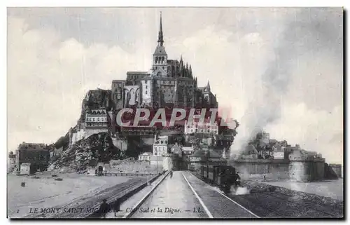 Cartes postales Le mont saint michel Cot sud et la digue Train a vapeur