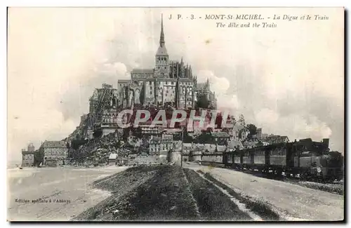 Cartes postales Mont st michel La digue et le train a vapeur