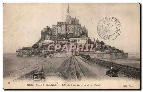 Cartes postales Mont saint michel cote du sud vue prise de la digue Train