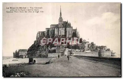 Cartes postales Le mont st michel Vue generale prise de la digue a maree haute generale view from the dike at hi
