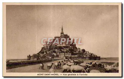 Cartes postales Mont saint michel Vue generale a l arrivee Moutons