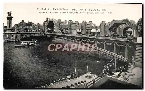 Cartes postales Paris Exposition des Arts Decoratifs Pont Alexandre III les Boutiques