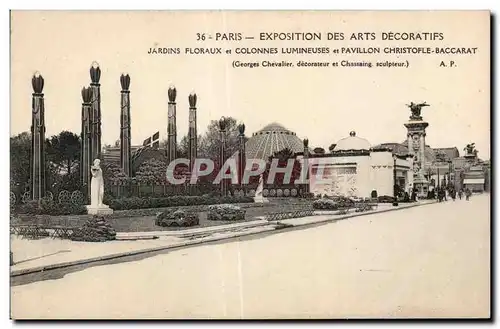 Ansichtskarte AK Paris Exposition des arts Decoratifs Jardins floraux et colonnes lumineuses et Pavillon Christof
