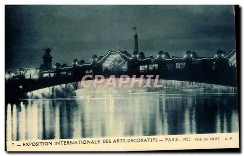 Cartes postales Exposition Internationale des arts Decoratifs Paris 1925 Vue de NUIT Tour Eiffel