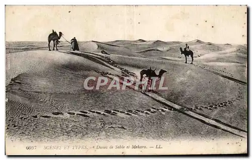 Cartes postales Maroc Scenes Et Types Dunes de Sable et Mehara Camel Chameau