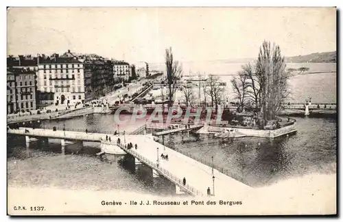 Cartes postales Geneve Ile J J Rousseau et Pont des Bergues