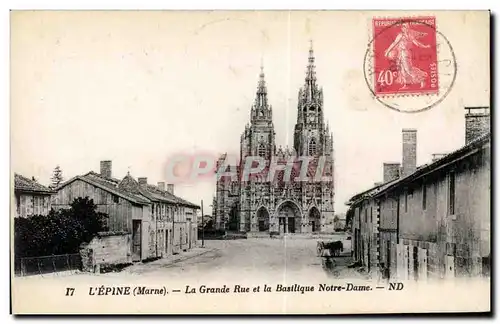 Cartes postales L Epine (Marne) La Grande Rue et la Basilique Norte Dame