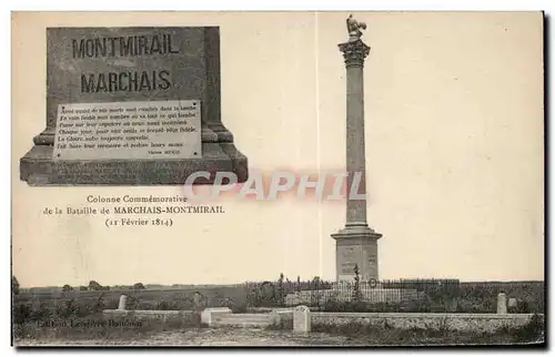 Cartes postales Colonne Commemorative de la Bataille de Marchais Montmirail 11 Fevrier 1814