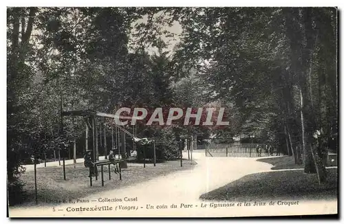 Cartes postales Contrexeville (Vosges) Un Coin du Parc Le Gymnase et les Jeux de Croquet Balancoire enfants