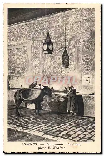 Cartes postales Maroc Meknes La grande Fontaine place EI Kedime Ane Donkey