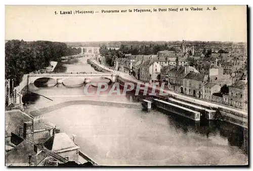 Cartes postales Laval (Mayenne) Panorama sur la Mayenne le Pont Neuf et le Viaduc