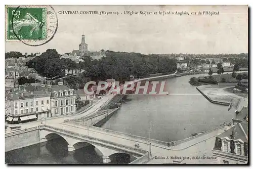 Cartes postales Chateau Gontier L Eglise St Jean et le Jardin Anglais Vus de l Hopital