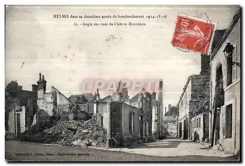 Ansichtskarte AK Reims dans sa deuxieme annee de bombardement Angle des rues de l lsle et Montoison