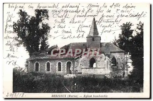 Cartes postales Berzieux (Marne) Eglise bombardee