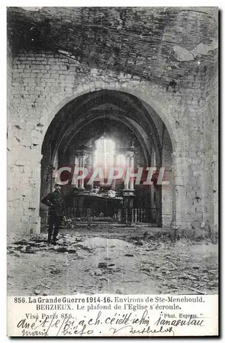 Cartes postales La Grande Guerre Environs de Ste Menehould Berzieux Le plafond de l Eglise s ecroule