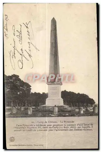 Ansichtskarte AK Camp de Chalons La Pyramide Cette Pyramide a ete elevee pour perpetuer le souvenir d une lettre