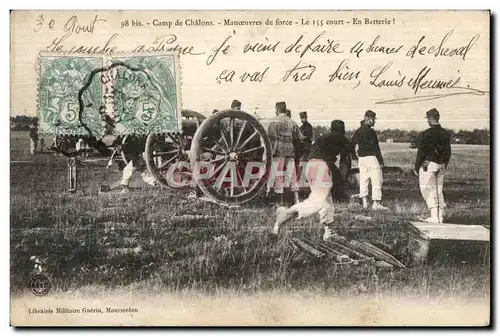 Cartes postales Militaria Camp de Chalons Manoeuvres de force Le 155 court En Batterie 1