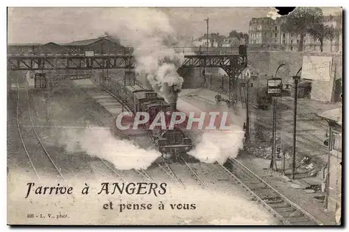 Cartes postales J arrive a Angers et pense a vous Train gare