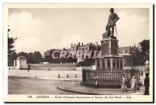 Cartes postales Angers Ecole Primaire Superieure et Statue du Roi Rene