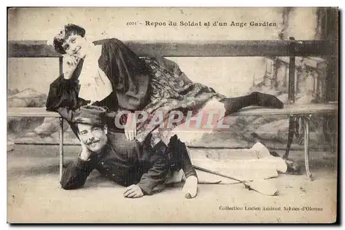 Cartes postales Repos du Soldat et d un Ange Gardien Collection Lucien Amiaud Sables d Olonne Folklore Costume