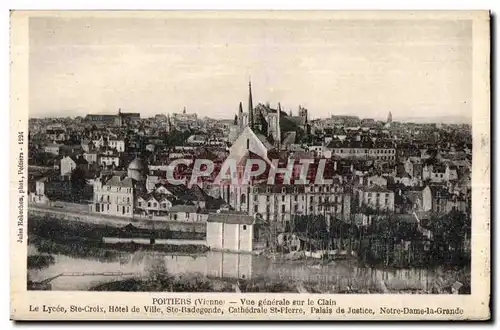 Cartes postales Poitiers Vue generale sur le Clain Le Lycee Ste Croix Hotel de Ville Ste Radegonde Cathedrale St