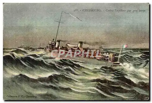 Cartes postales Cherbourg Contrc Torpilleur par gros temps Bateau