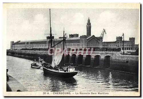 Ansichtskarte AK Cherbourg La Nouvelle Gare Maritime Bateau