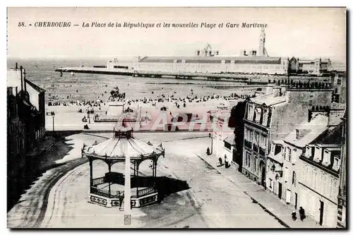 Cartes postales Cherbourg La Place de la Republique et les nouvelles Plage et Gare Martine